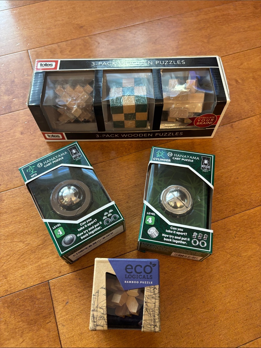 totes & Hanayama cast metal & Wooden 6 Puzzle Set All NEW in boxes